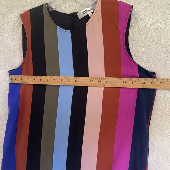 Diane Von Furstenberg Sleeveless Silk Colorful Top M Natural Classic Blouse - Picture 6 of 9